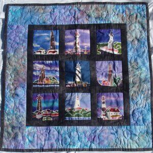 Handmade Quilted Wallhanging 24" x 24" Lighthouse Nautical
